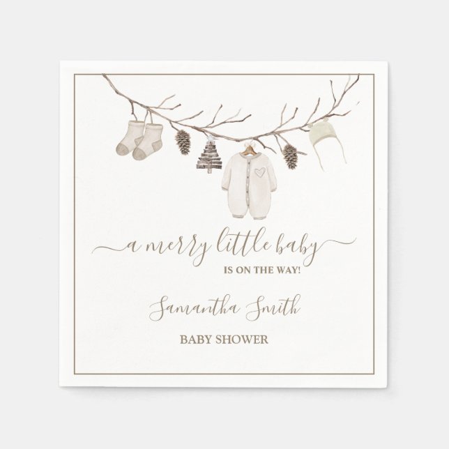 Merry Little Christmas Winter Baby Shower Napkin (Front)
