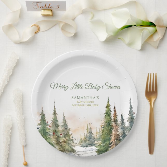 Merry Little Christmas Winter Baby Shower  Paper Plate (Wedding)