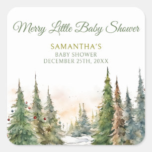 Merry Little Christmas Winter Baby Shower  Square Sticker