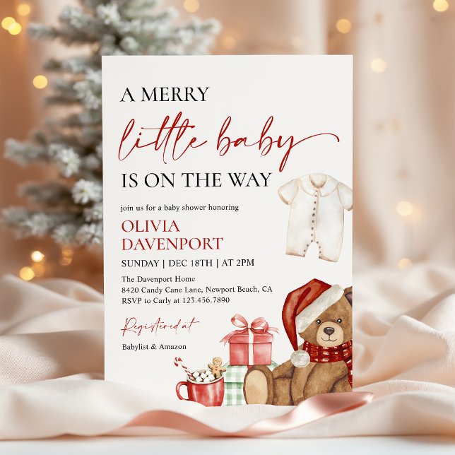Merry Little Christmas Winter Bear Baby Shower Invitation (Creator Uploaded)