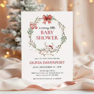 Merry Little Christmas Winter Reindeer Baby Shower Invitation