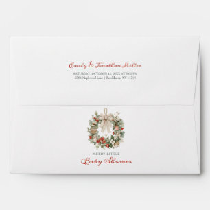 Merry Little Christmas Wreath Baby Shower Envelope