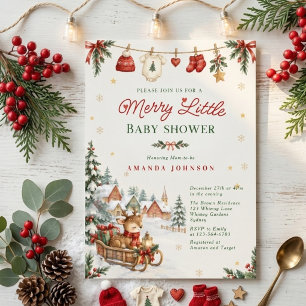 Merry Little Clothline Christmas Baby Shower Invitation