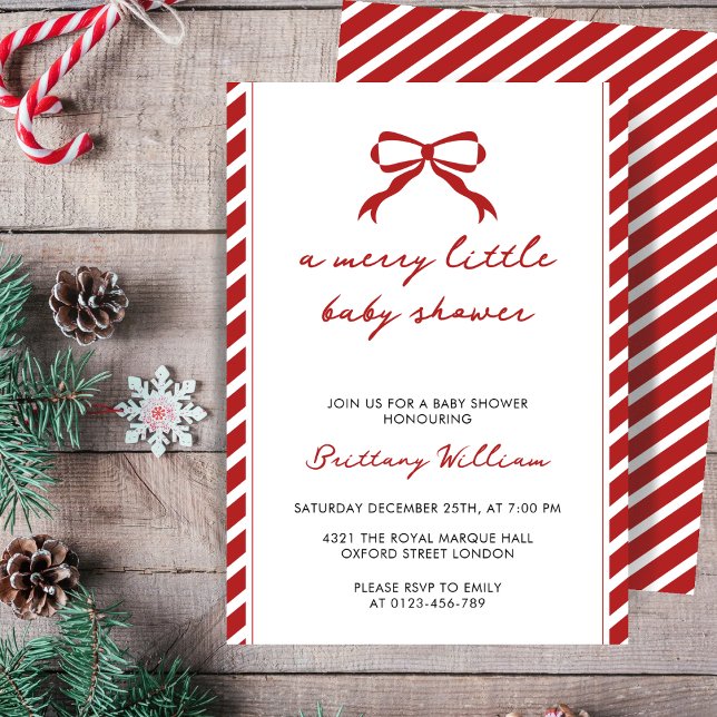 Merry Little Elegant Christmas Bow Baby Shower Invitation (Creator Uploaded)