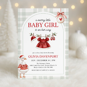 Merry Little Girl Goose Christmas Baby Shower Invitation