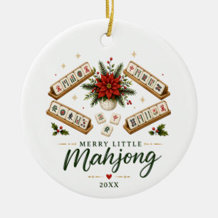 Merry Little Mahjong Poinsetta Christmas  Ceramic Ornament