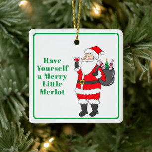 Merry Little Merlot Santa Wine Custom Ceramic Ornament