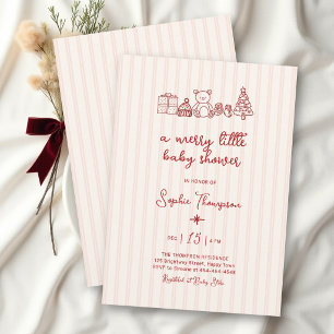 Merry Little Minimalist Red Christmas Baby Shower Invitation