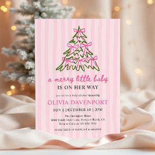 Merry Little Pink Bow Christmas Girl Baby Shower Invitation
