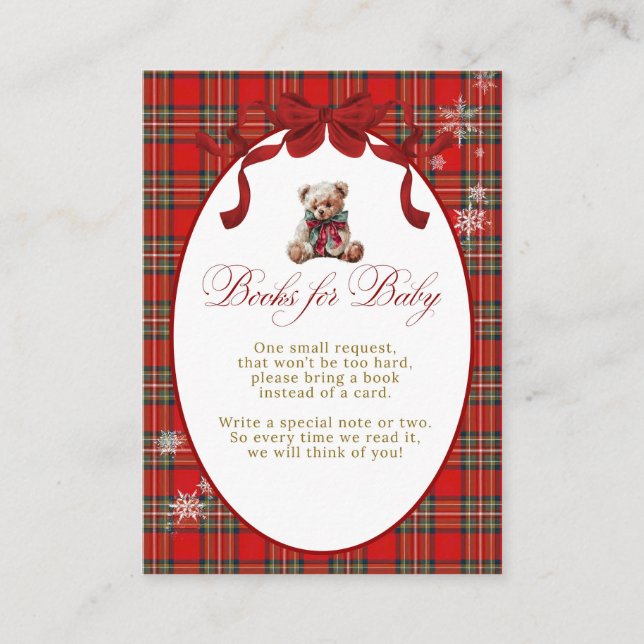 Merry Little Red Bow Christmas Plaid Books Requast Enclosure Card (Front)