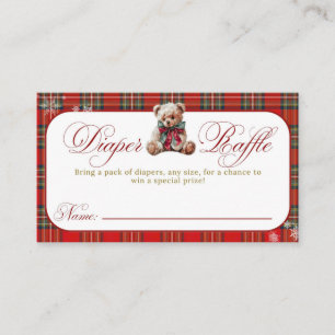 Merry Little Red Bow Christmas Plaid Diaper Raffle Enclosure Card