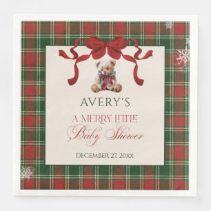 Merry Little Red Bow Christmas Plaid Napkin