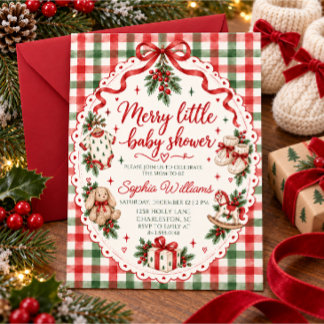 Merry Little Red Green Gingham Baby Shower Invitation