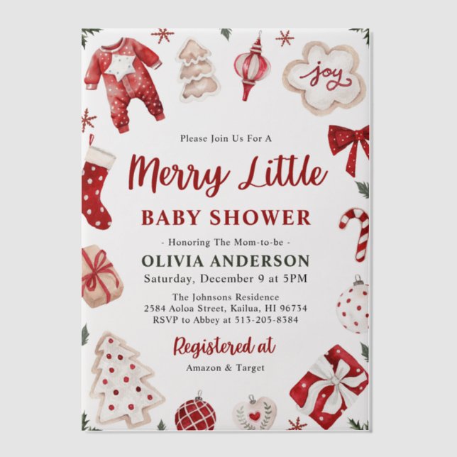 Merry Little Red Winter Xmas Christmas Baby Shower Vellum Invitations (Front)