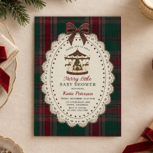 Merry Little Tartan Carousel Christmas Baby Shower Invitation