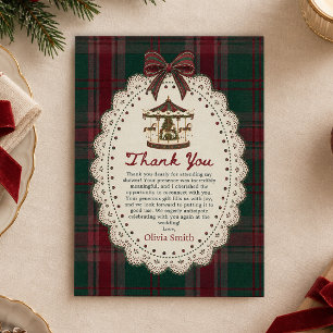 Merry Little Tartan Carousel Christmas Baby Shower Thank You Card
