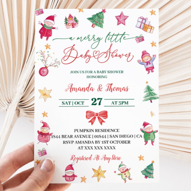 Merry Little Watercolor Baby Shower  Invitation (Creator Uploaded)