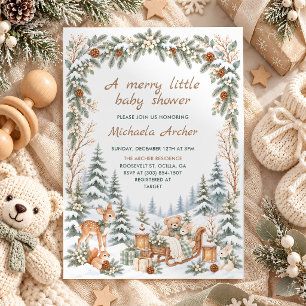 Merry Little Winter Woodland Animals Baby Shower Invitation