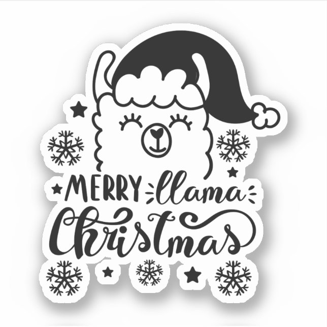 Merry Llama Christmas Black White Cartoon Holidays (Front)
