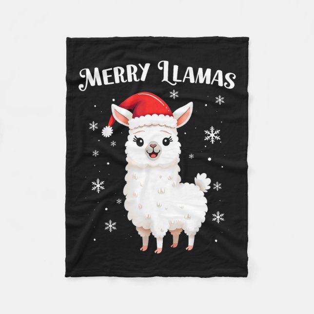 Merry Llamas Funny Christmas Llama Animal Holiday  Fleece Blanket (Front)