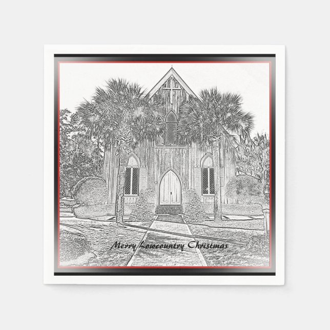 Merry Lowcountry Christmas Bluffton Church Sketch  Napkin (Front)