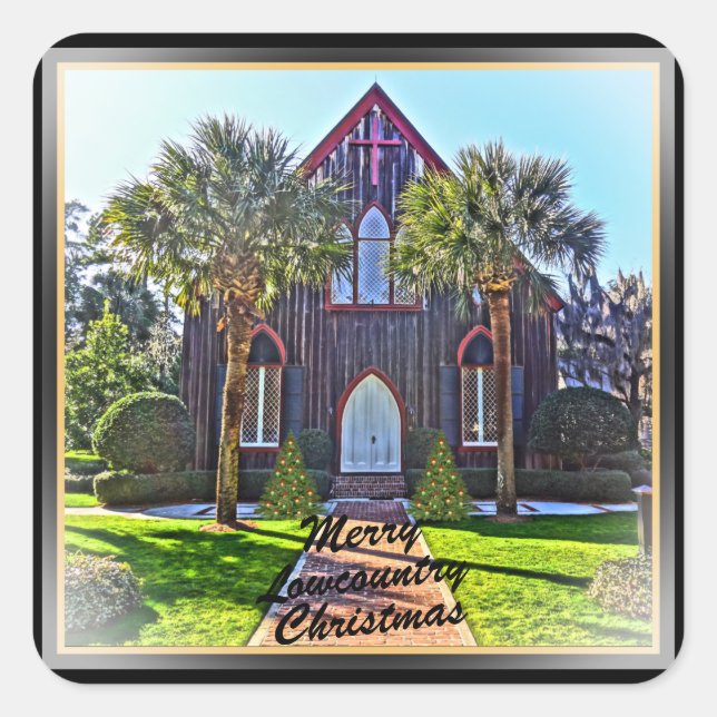 Merry Lowcountry Christmas Bluffton SC Church  Square Sticker (Front)