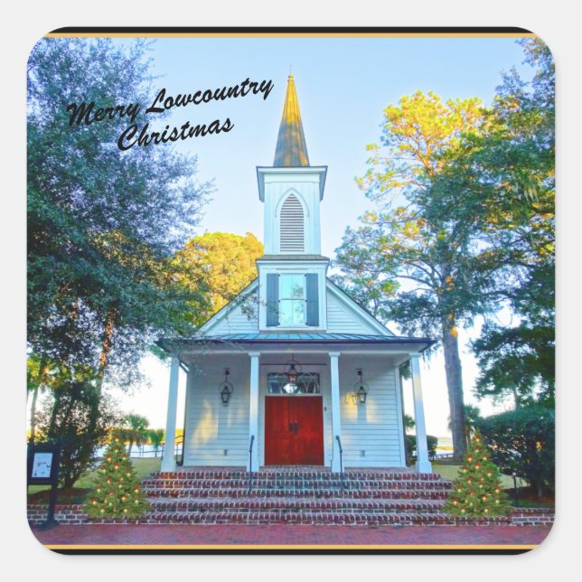 Merry Lowcountry Christmas Chapel Palmetto Bluff Square Sticker (Front)