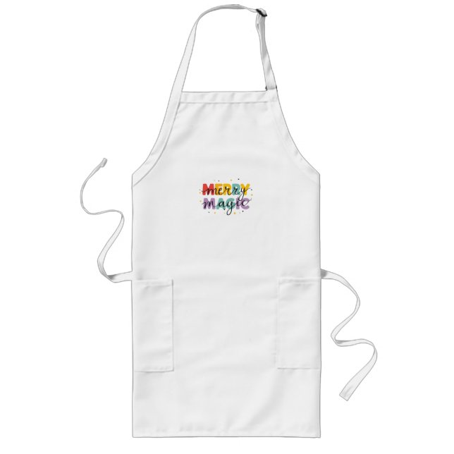 Merry Magic Colorful Illustration Long Apron (Front)