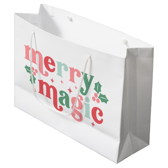 Merry Magic - Colourful Holiday Typography Large Gift Bag (Front Angled)