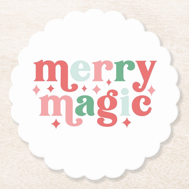 Merry Magic - Colourful Holiday Typography Paper Coaster (Front)