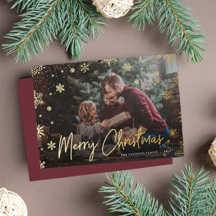 Merry Magic   Snowflake Overlay Photo Christmas Foil Holiday Card