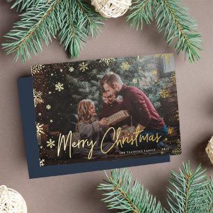 Merry Magic Snowflake Overlay Photo Christmas Foil Holiday Card