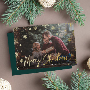 Merry Magic Snowflake Overlay Photo Christmas Foil Holiday Card