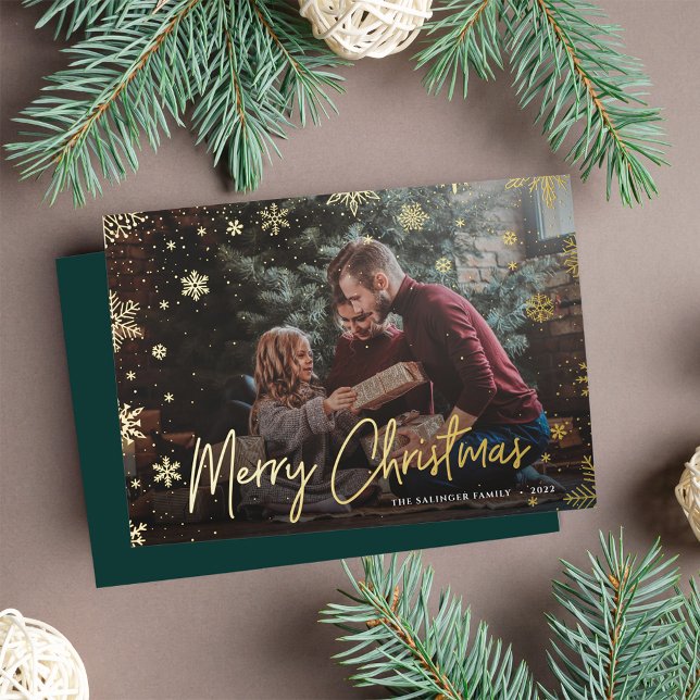 Merry Magic | Snowflake Overlay Photo Christmas Foil Holiday Card (Creator Uploaded)