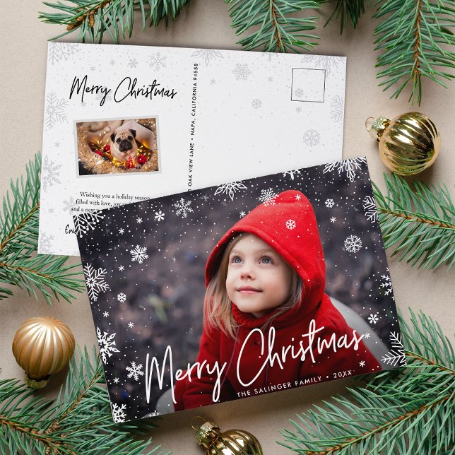Merry Magic | Snowflake Overlay Photo Christmas Holiday Postcard (Creator Uploaded)
