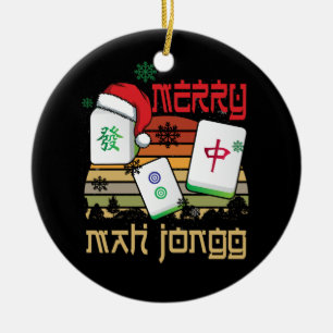 Merry Mah Jongg Snowy Christmas Fun-Chinese Jewish Ceramic Ornament