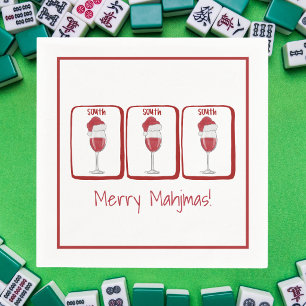 Merry Mahjmas! Holiday Mahjong / Wine Glass Santa  Napkin