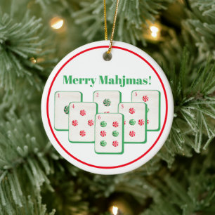 Merry Mahjmas Mahjong Candy Dot Tiles  Ceramic Ornament
