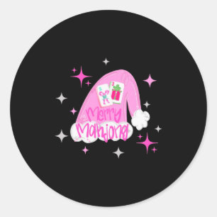 Merry Mahjong Christmas Santa Hat Xmas Chinoiserie Classic Round Sticker
