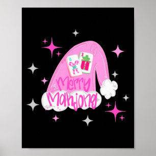 Merry Mahjong Christmas Santa Hat Xmas Chinoiserie Poster