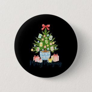 Merry Mahjong Christmas Tree Chinoiserie Holiday  2 Inch Round Button