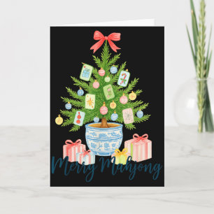 Merry Mahjong Christmas Tree Chinoiserie Holiday  Card