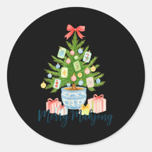 Merry Mahjong Christmas Tree Chinoiserie Holiday  Classic Round Sticker