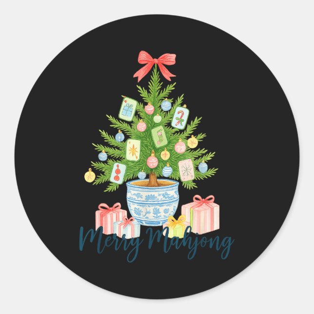 Merry Mahjong Christmas Tree Chinoiserie Holiday  Classic Round Sticker (Front)