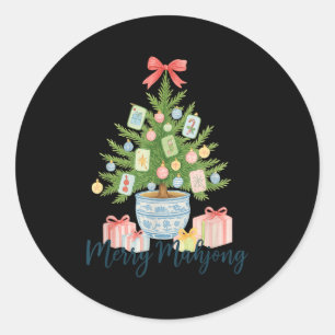 Merry Mahjong Christmas Tree Chinoiserie Holiday  Classic Round Sticker