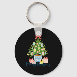 Merry Mahjong Christmas Tree Chinoiserie Holiday Keychain