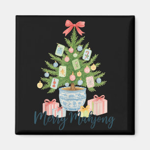 Merry Mahjong Christmas Tree Chinoiserie Holiday  Magnet