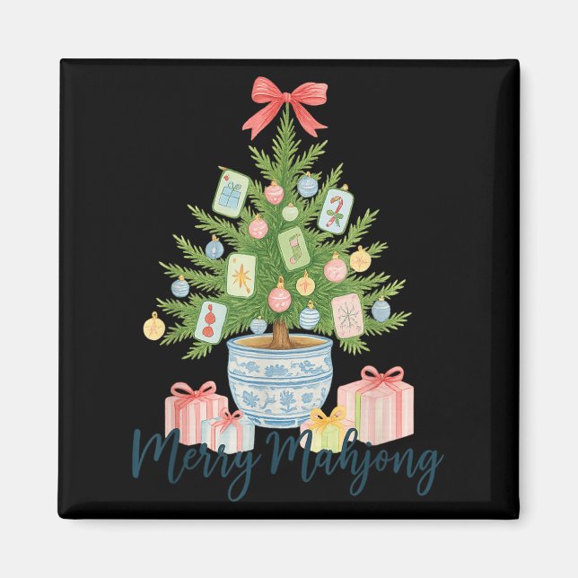 Merry Mahjong Christmas Tree Chinoiserie Holiday  Magnet (Front)