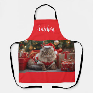 Merry Maine Coon Cat Christmas Personalized Apron