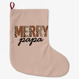 "Merry Mama" Boho Leopard Colour Block Large Christmas Stocking